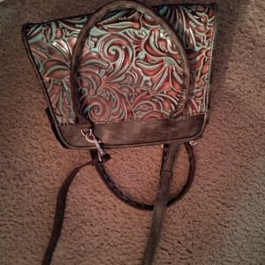 Patricia Nash Brown and Red Floral Backpack